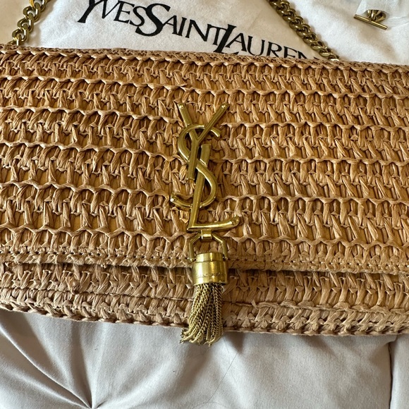 Yves Saint Laurent Natural Raffia Shoulder Bag with Gold Chain - Picture 3 of 8